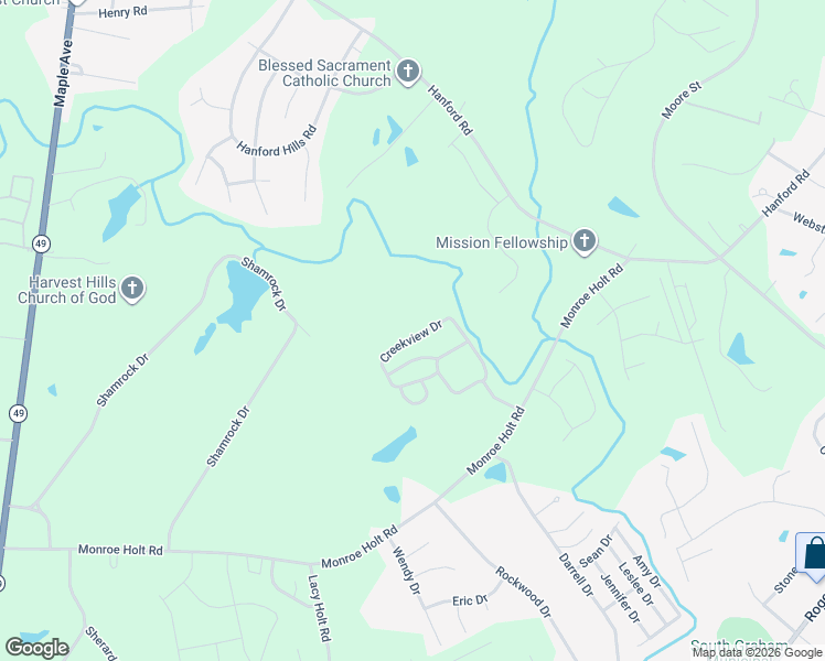 map of restaurants, bars, coffee shops, grocery stores, and more near 774 Kernodle Lane in Graham
