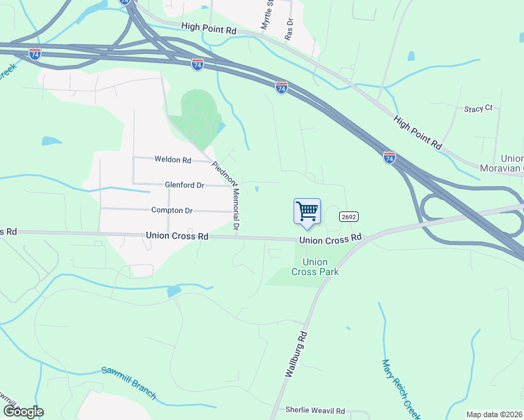 map of restaurants, bars, coffee shops, grocery stores, and more near 1946 Union Cross Road in Winston-Salem