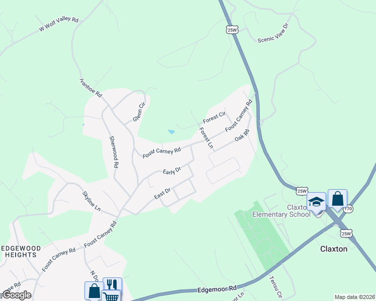 map of restaurants, bars, coffee shops, grocery stores, and more near 112 Early Drive in Powell