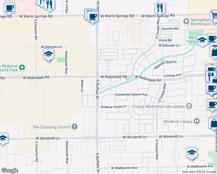 map of restaurants, bars, coffee shops, grocery stores, and more near 7701 West Robindale Road in Las Vegas