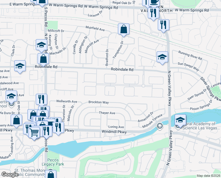 map of restaurants, bars, coffee shops, grocery stores, and more near 2319 Caserta Court in Henderson