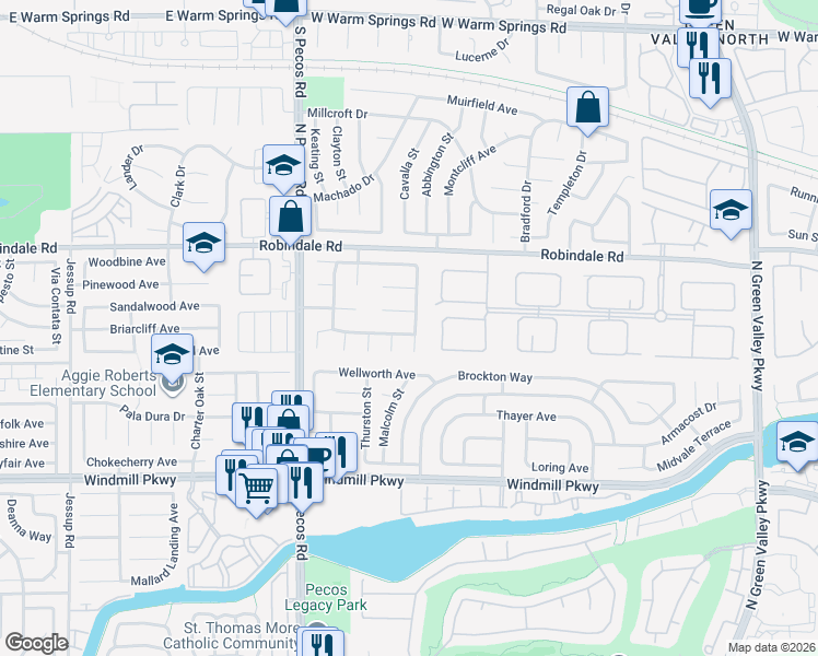 map of restaurants, bars, coffee shops, grocery stores, and more near 256 Sierra Mesa Circle in Henderson
