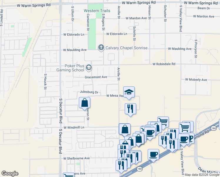 map of restaurants, bars, coffee shops, grocery stores, and more near 4423 Blue Mist Court in Las Vegas