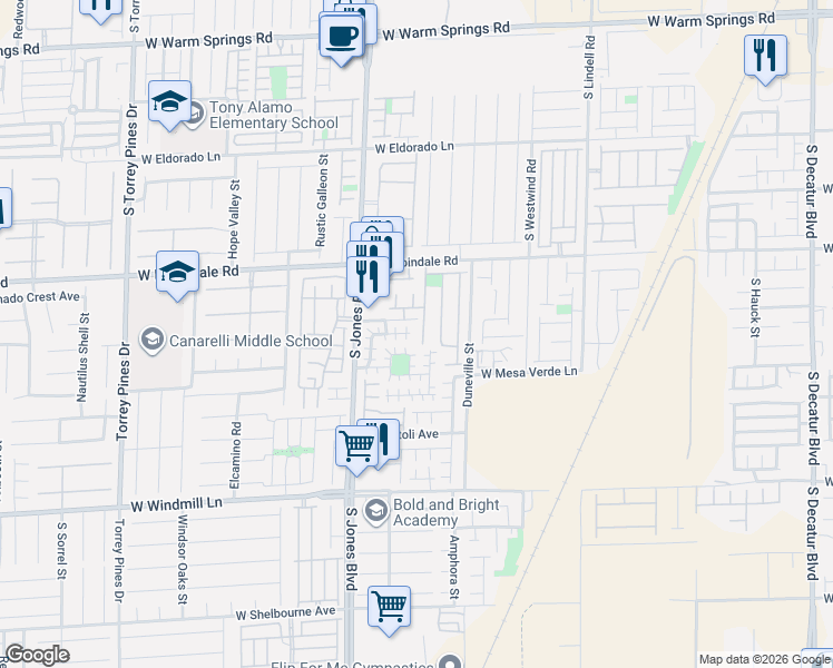 map of restaurants, bars, coffee shops, grocery stores, and more near 7862 Windhamridge Drive in Las Vegas