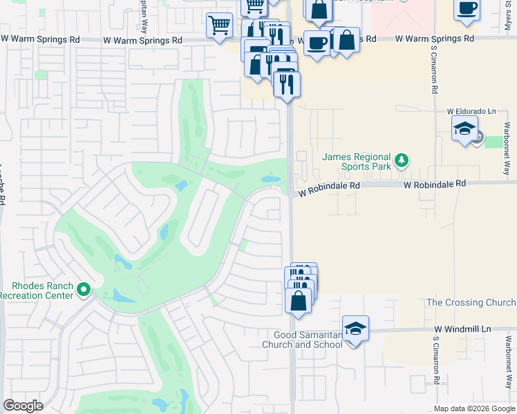 map of restaurants, bars, coffee shops, grocery stores, and more near 307 Woodland Moss Road in Las Vegas
