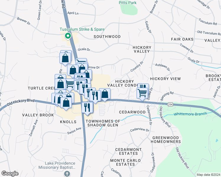 map of restaurants, bars, coffee shops, grocery stores, and more near 5600 Country Drive in Nashville