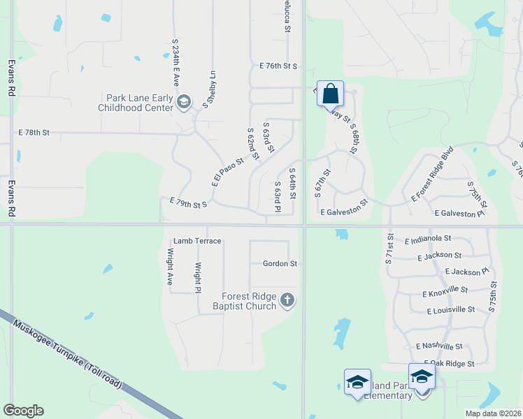 map of restaurants, bars, coffee shops, grocery stores, and more near 6309 East Galveston Street in Broken Arrow