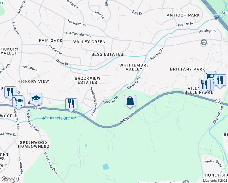 map of restaurants, bars, coffee shops, grocery stores, and more near 537 Michele Drive in Nashville