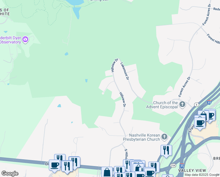 map of restaurants, bars, coffee shops, grocery stores, and more near 5525 Cherrywood Drive in Brentwood