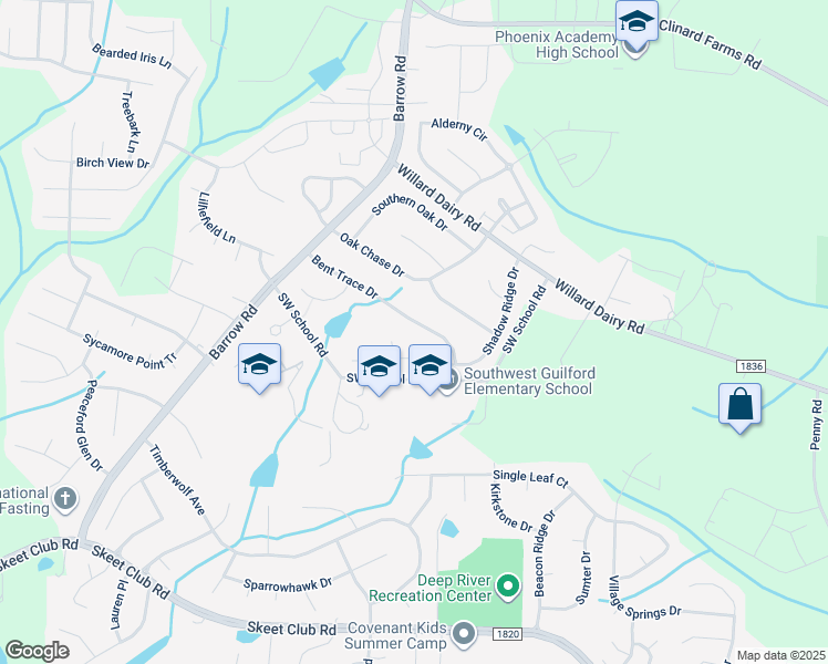 map of restaurants, bars, coffee shops, grocery stores, and more near 3572 Bent Trace Drive in High Point