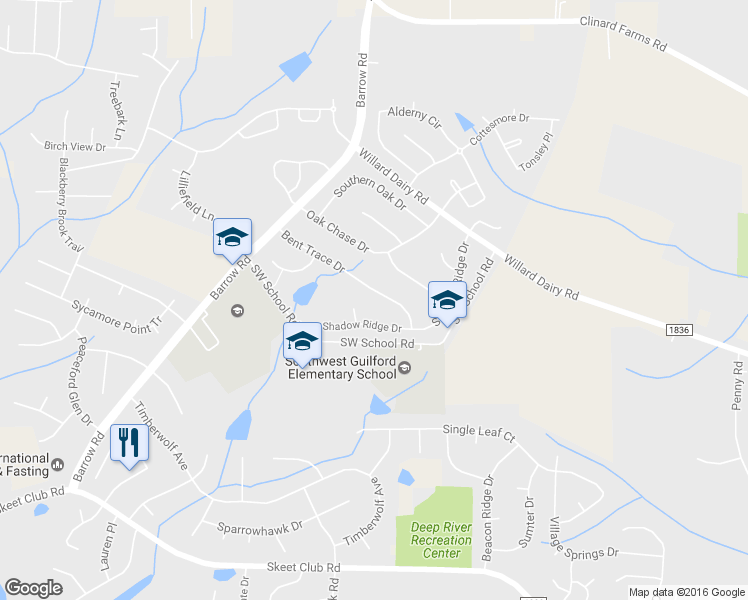 map of restaurants, bars, coffee shops, grocery stores, and more near 3572 Bent Trace Drive in High Point