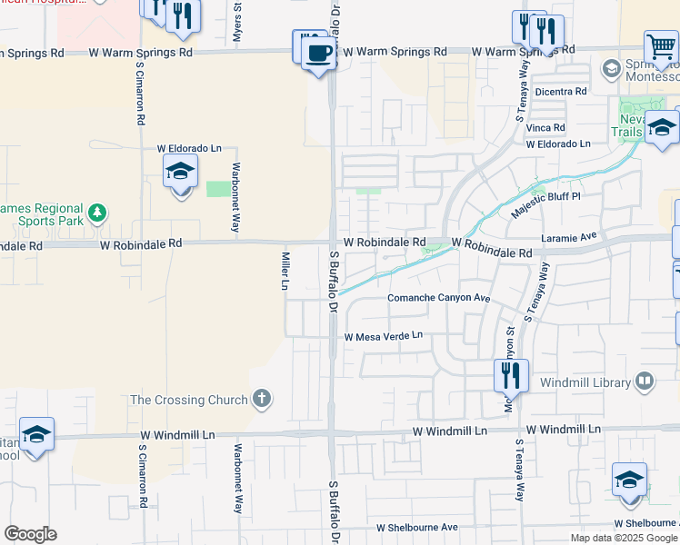 map of restaurants, bars, coffee shops, grocery stores, and more near 7750 Comanche Canyon Avenue in Las Vegas