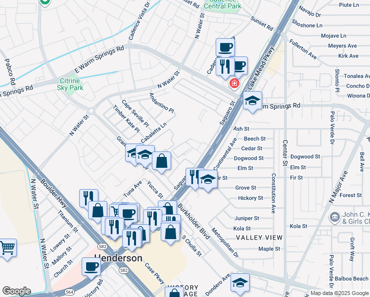 map of restaurants, bars, coffee shops, grocery stores, and more near 501 East Lake Mead Parkway in Henderson