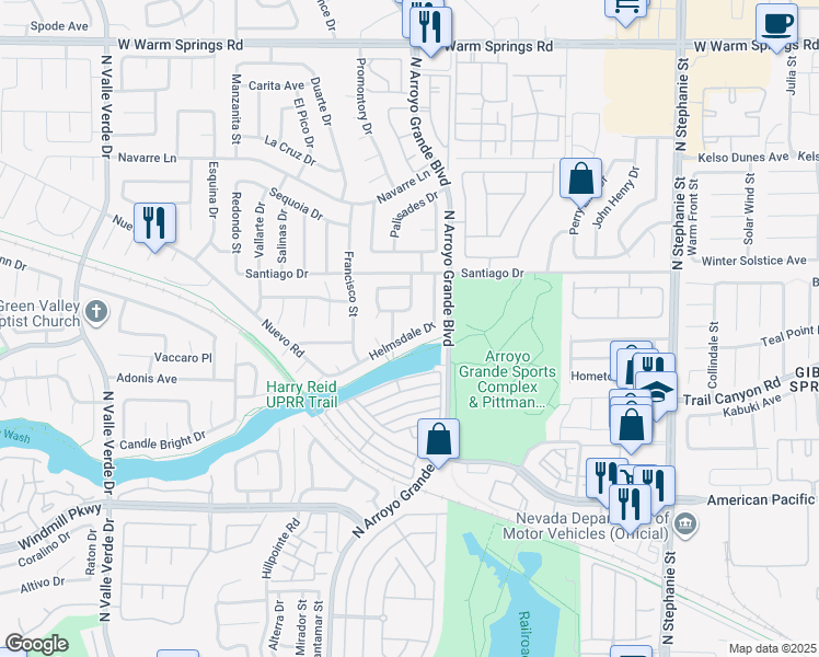 map of restaurants, bars, coffee shops, grocery stores, and more near 264 Helmsdale Drive in Henderson