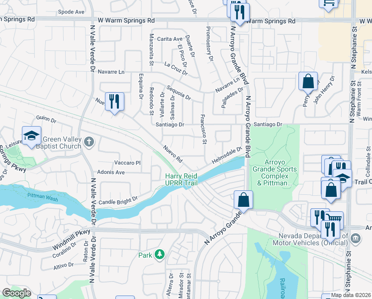 map of restaurants, bars, coffee shops, grocery stores, and more near 1711 Flat Ridge Road in Henderson