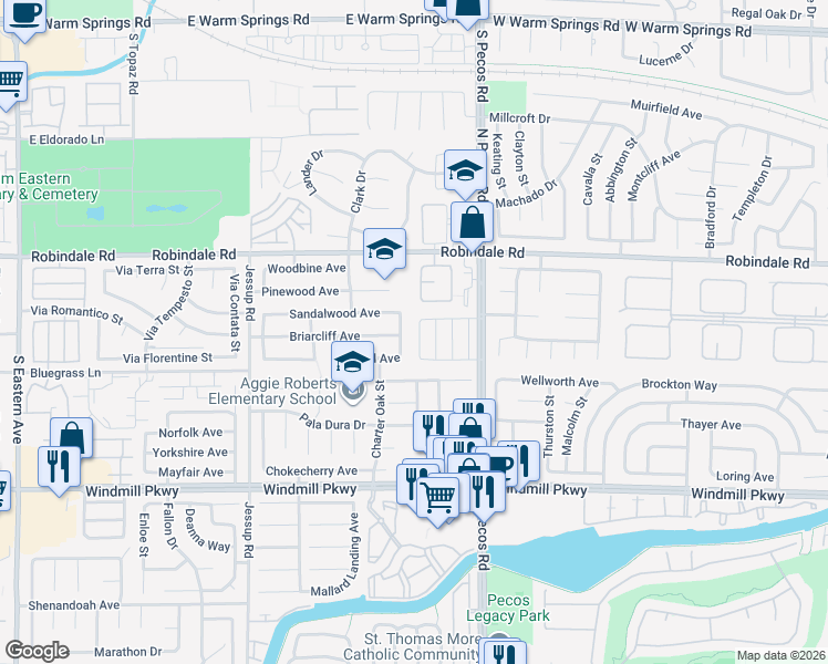 map of restaurants, bars, coffee shops, grocery stores, and more near 264 Calliope Drive in Henderson
