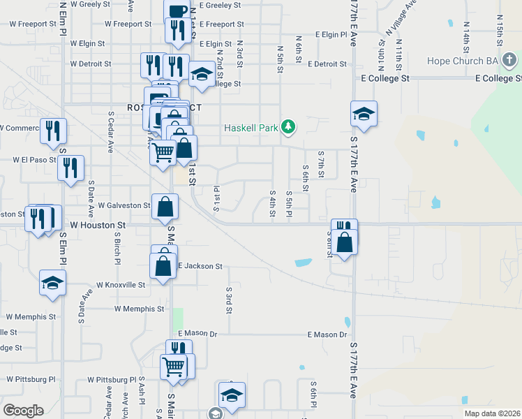 map of restaurants, bars, coffee shops, grocery stores, and more near 406 East 81st Street South in Broken Arrow