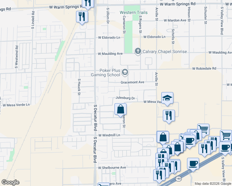 map of restaurants, bars, coffee shops, grocery stores, and more near 4667 Julesburg Drive in Las Vegas