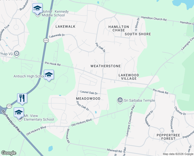 map of restaurants, bars, coffee shops, grocery stores, and more near 1008 Pin Oak Drive in Nashville