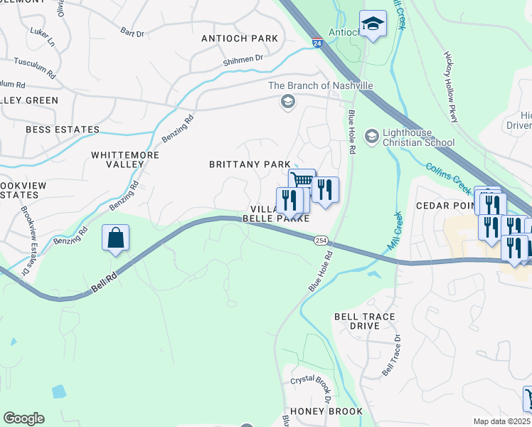 map of restaurants, bars, coffee shops, grocery stores, and more near 950 Brittany Park Drive in Nashville