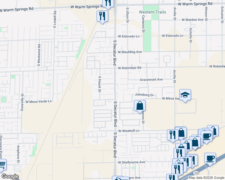 map of restaurants, bars, coffee shops, grocery stores, and more near 7860 South Decatur Boulevard in Las Vegas