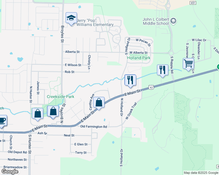 map of restaurants, bars, coffee shops, grocery stores, and more near 130 Barbara Street in Farmington