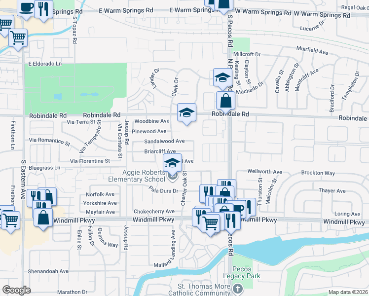 map of restaurants, bars, coffee shops, grocery stores, and more near 2706 Sandalwood Avenue in Henderson