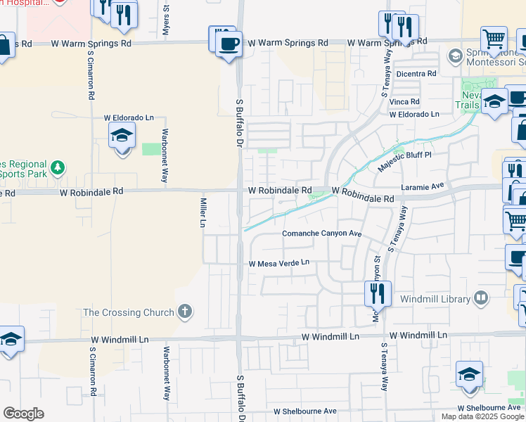 map of restaurants, bars, coffee shops, grocery stores, and more near 7701 West Robindale Road in Las Vegas
