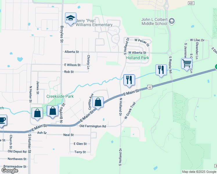 map of restaurants, bars, coffee shops, grocery stores, and more near 130 Barbara Street in Farmington