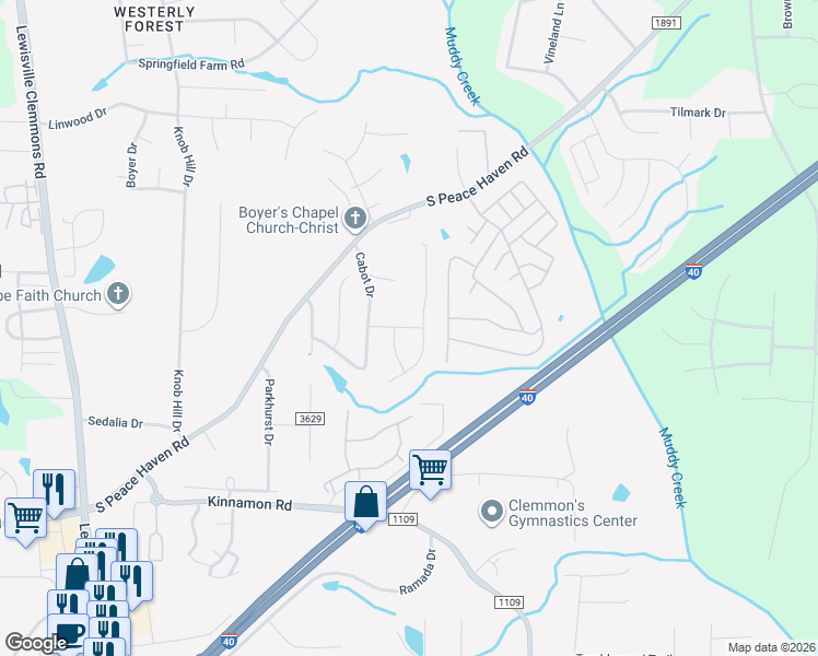 map of restaurants, bars, coffee shops, grocery stores, and more near 811 Wrights Farm Road in Winston-Salem