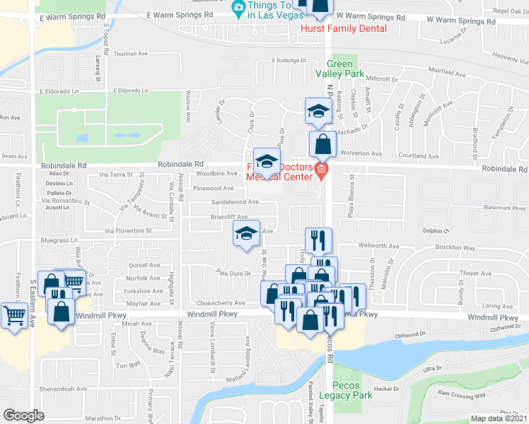 map of restaurants, bars, coffee shops, grocery stores, and more near 2706 Sandalwood Avenue in Henderson