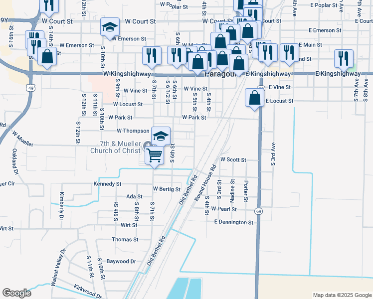 map of restaurants, bars, coffee shops, grocery stores, and more near 533 West Mueller in Paragould