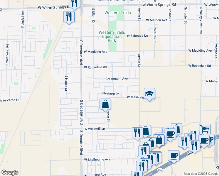 map of restaurants, bars, coffee shops, grocery stores, and more near 4599 Ordway Drive in Las Vegas