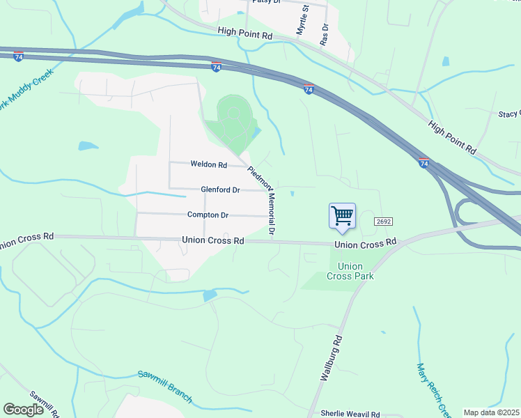 map of restaurants, bars, coffee shops, grocery stores, and more near 4361 Compton Drive in Winston-Salem