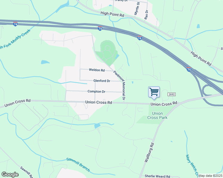 map of restaurants, bars, coffee shops, grocery stores, and more near 4335 Compton Drive in Winston-Salem