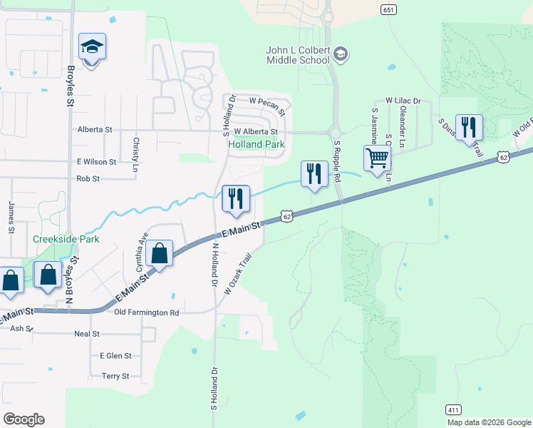 map of restaurants, bars, coffee shops, grocery stores, and more near 4600 Martin Luther King Junior Boulevard in Fayetteville