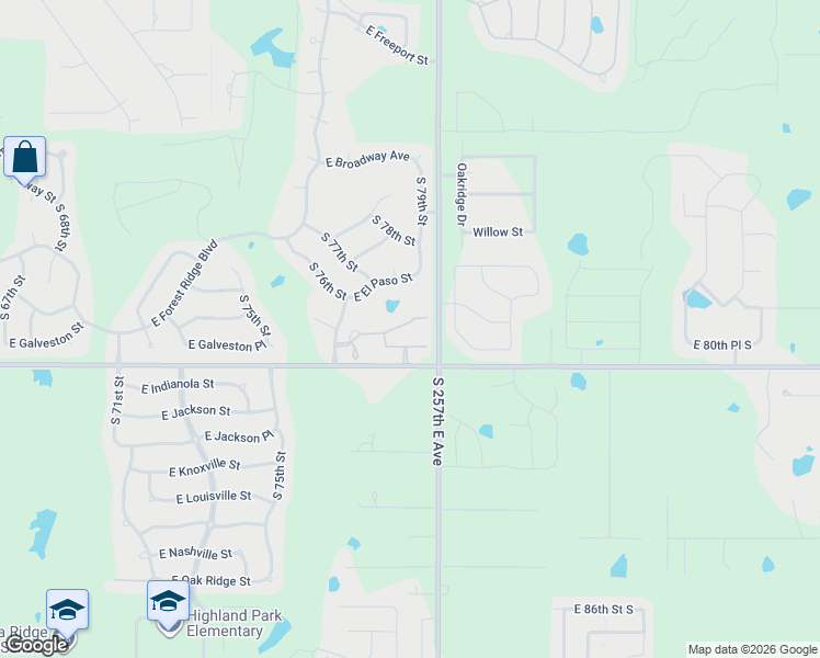 map of restaurants, bars, coffee shops, grocery stores, and more near 8008 East Galveston Street in Broken Arrow