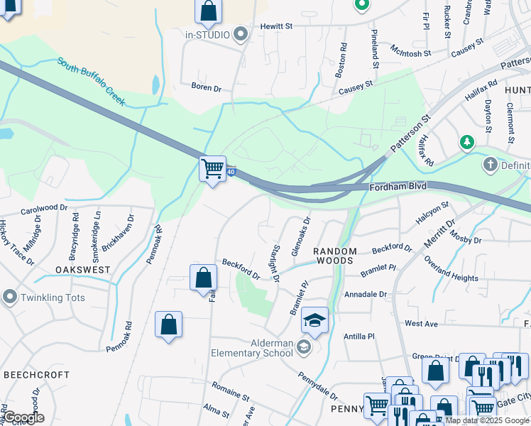 map of restaurants, bars, coffee shops, grocery stores, and more near 2 Cobble Lane in Greensboro