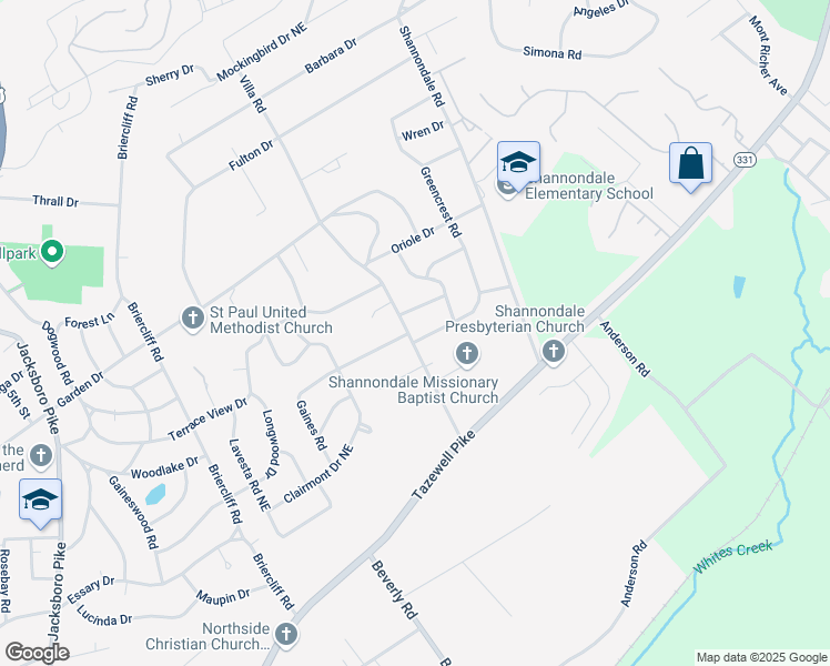 map of restaurants, bars, coffee shops, grocery stores, and more near 5300 Villa Road in Knoxville