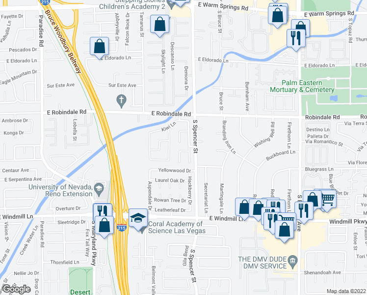 map of restaurants, bars, coffee shops, grocery stores, and more near 1744 Knotty Pine in Las Vegas
