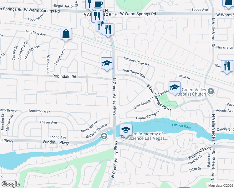 map of restaurants, bars, coffee shops, grocery stores, and more near 236 Windsong Drive in Henderson