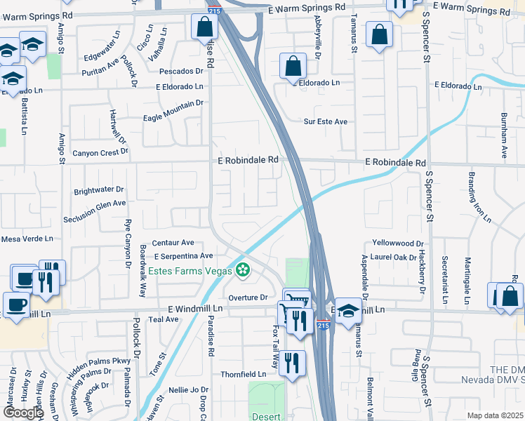map of restaurants, bars, coffee shops, grocery stores, and more near 1147 Regal Lily Way in Las Vegas