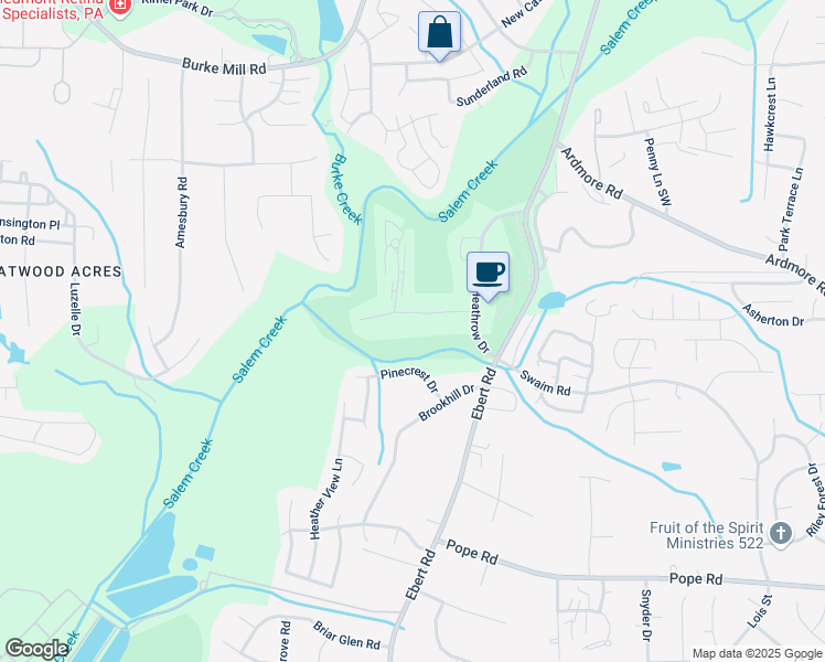 map of restaurants, bars, coffee shops, grocery stores, and more near 2508 Tantelon Place in Winston-Salem
