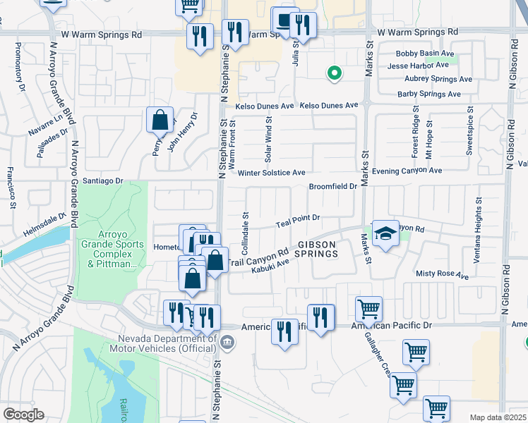 map of restaurants, bars, coffee shops, grocery stores, and more near 260 Corvallis Court in Henderson