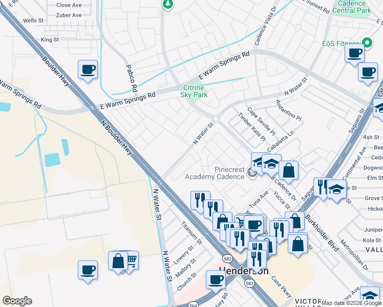 map of restaurants, bars, coffee shops, grocery stores, and more near 520 North Boulder Highway in Henderson