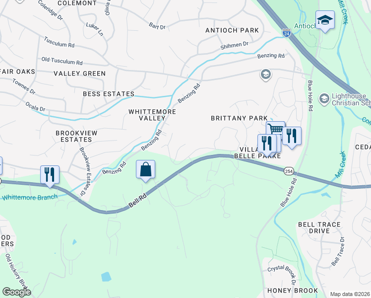 map of restaurants, bars, coffee shops, grocery stores, and more near 1500 Brentridge Dr in Antioch