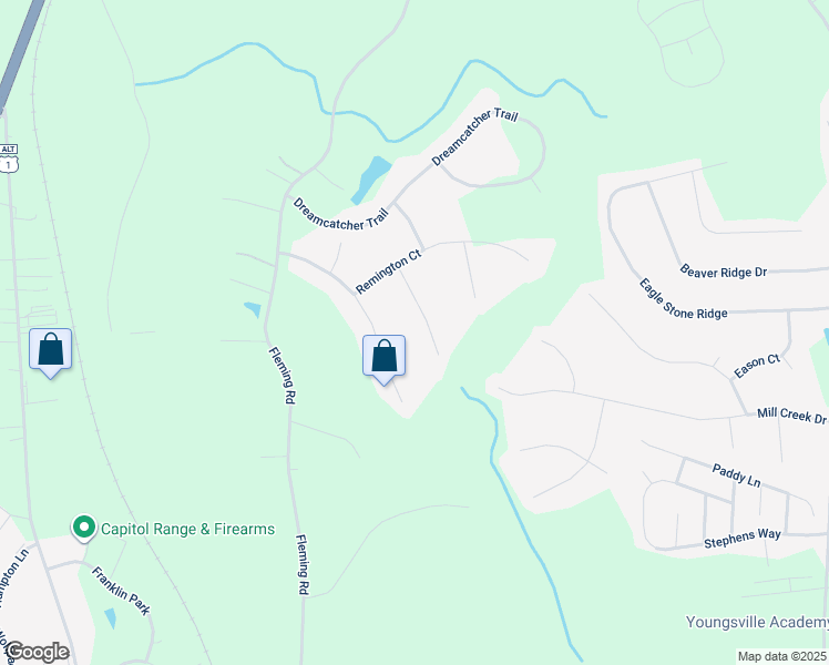 map of restaurants, bars, coffee shops, grocery stores, and more near 60 Chesterfield Court in Youngsville