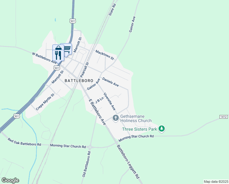 map of restaurants, bars, coffee shops, grocery stores, and more near 116 Daniels Avenue in Tarboro