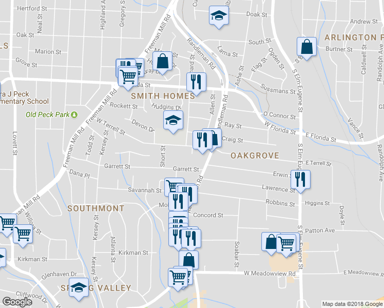 map of restaurants, bars, coffee shops, grocery stores, and more near 2098 Etta Court in Greensboro