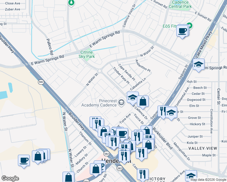 map of restaurants, bars, coffee shops, grocery stores, and more near 251-299 Tuna Avenue in Henderson